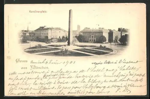 AK München, Blick zum Karolinenplatz mit Obelisk