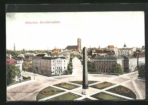 AK München, Karolinenplatz, Blick zur Frauenkirche
