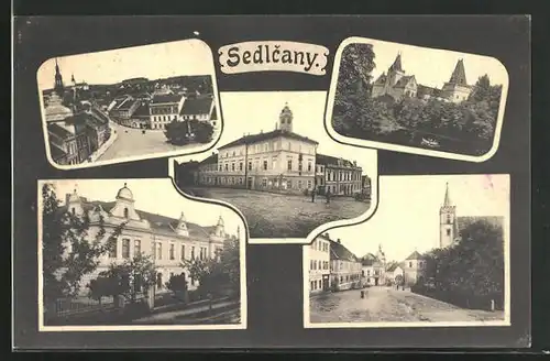 AK Sedlcany, Ortsansicht, Strassenpartie, Blick zur Kirche