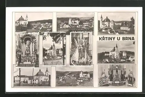 AK Krtiny, Ortsansicht, Kirche und Marienbildnis