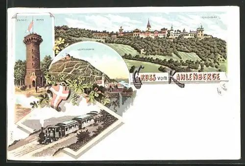 Lithographie Wien, Kahlenberg, Leopoldsberg und Stefanie-Warte