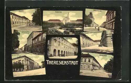 AK Theresienstadt / Terezin, Zeughaus, Paradeplatz, Pragerstrasse, Hauptwache, Kaiserstrasse