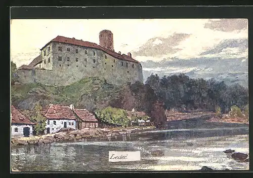 Künstler-AK Ledec nad Sazavou, Panorama mit Burg