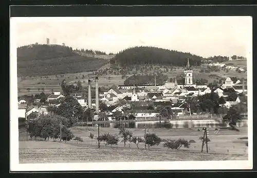 AK Humoplec, Panorama mit Fabrikschornsteinen