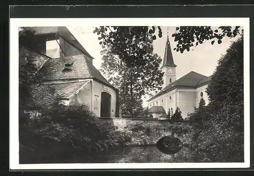 AK Jesenik, Ortspartie mit Blick ur Kirche