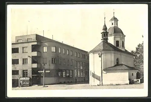 AK Lipnik nad Becvou, Strassenblick mit Kirche