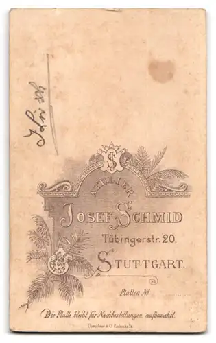 Fotografie Josef Schmid, Stuttgart, Tübingerstr. 20, Portrait stattlicher Herr mit Fliege im eleganten Jackett