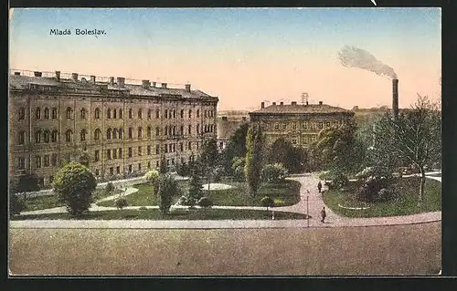 AK Jung Bunzlau / Mlada Boleslav, Teilansicht mit Parkblick