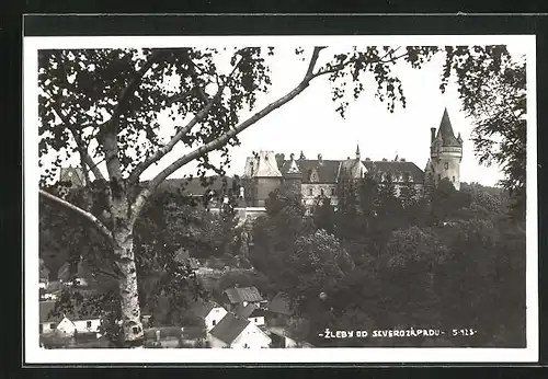 AK Zleby, Panorama mit Schloss