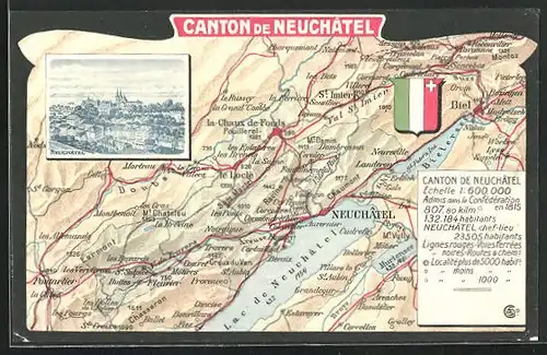 AK Neuchatel, Vue Générale, Carte