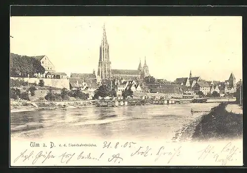 AK Ulm / Donau, Blick von der Eisenbahnbrücke