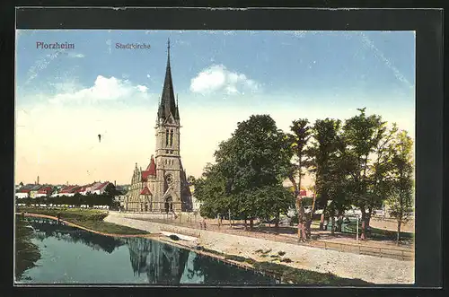 AK Pforzheim, Blick zur Stadtkirche