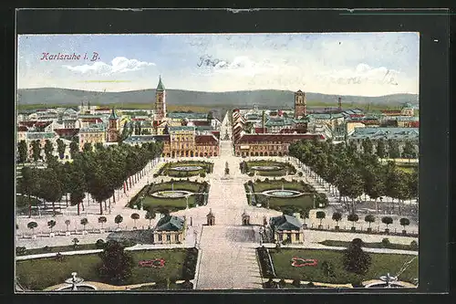 AK Karlsruhe, Gesamtansicht aus der Vogelschau