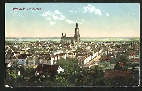 AK Ulm / Donau, Blick von Norden auf die Stadt