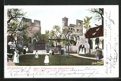 AK Heidenheim / Brenz, Ruine Hellenstein mit Schlossbrunnen