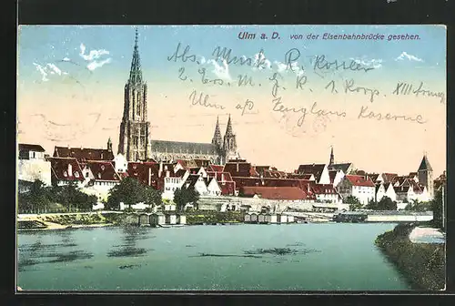 AK Ulm / Donau, Blick von der Eisenbahnbrücke