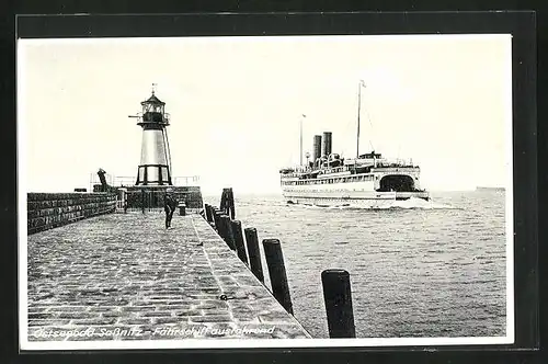 AK Sassnitz / Ostsee, Fährschiff ausfahrend