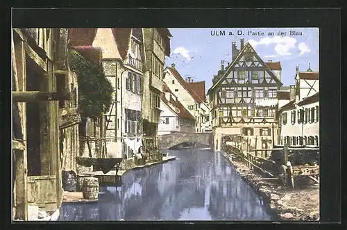 AK Ulm / Donau, Partie an der Blau