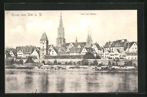 AK Ulm / Donau, Panoramablick von Süden gesehen
