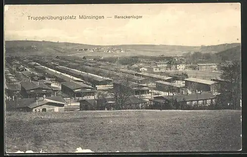 AK Münsingen, Barackenlager auf dem Truppenübungsplatz