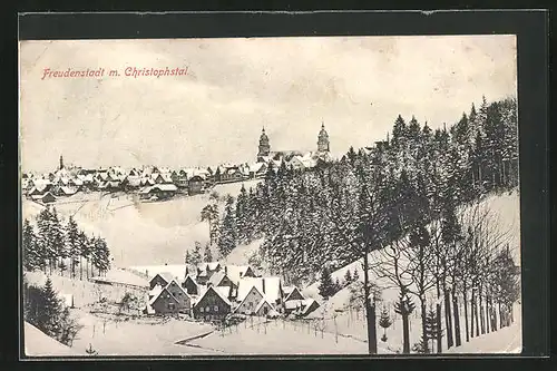 AK Freudenstadt, Totale mit Christophstal im Winterglanz