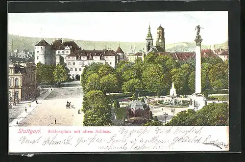 AK Stuttgart, Schlossplatz mit Blick auf das alte Schloss