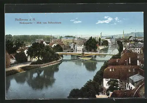 AK Heilbronn a.N., Neckarpartie, Blick vom Bollwerkturm