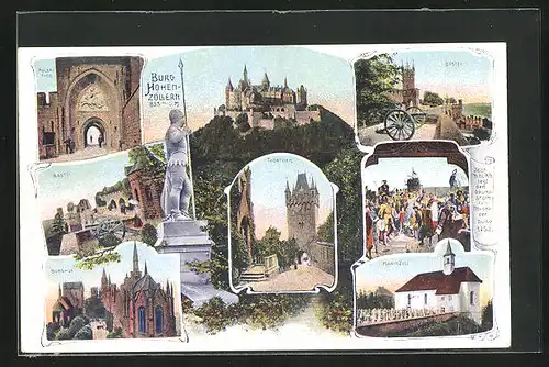 AK Hohenzollern, Burg Hohenzollern, Burghof, Bastei, Torturm, Kirche Mariazell