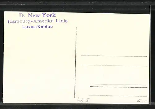 AK Luxuskabine auf dem Dampfer New York der Hamburg-Amerika-Linie