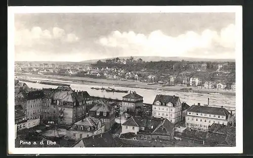 AK Pirna, Ortsansicht mit Elbe aus der Vogelschau