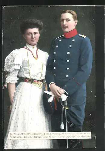 AK Prinz Eitel Friedrich von Preussen mit seiner Braut Prinzessin Sophie Charlotte