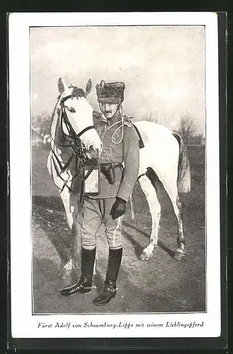 AK Fürst Adolf von Schaumburg-Lippe in Uniform mit seinem Lieblingspferd