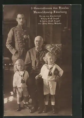 AK Herzog Ernst August von Hannover im Kreise seiner Familie, drei Generationen des Hauses Braunschweig-Lüneburg