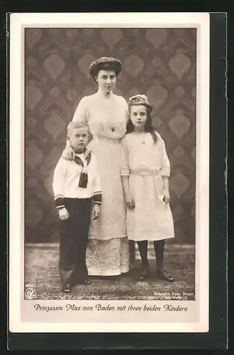 AK Prinzessin Max von Baden mit ihren beiden Kindern