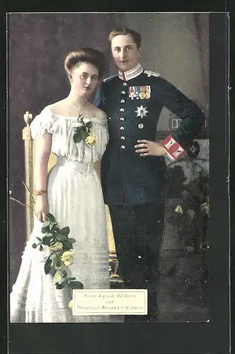 AK Prinz August Wilhelm von Preussen mit seiner Braut Prinzessin Alexandra Victoria