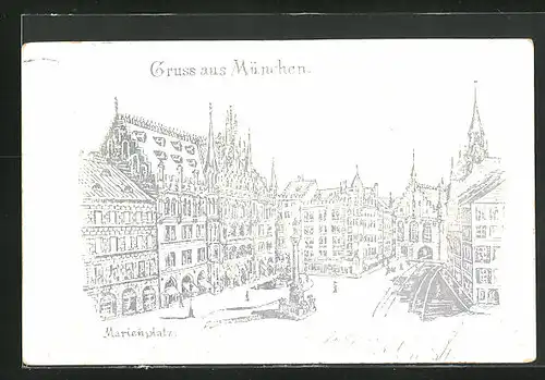 AK München, Marienplatz aus der Vogelschau