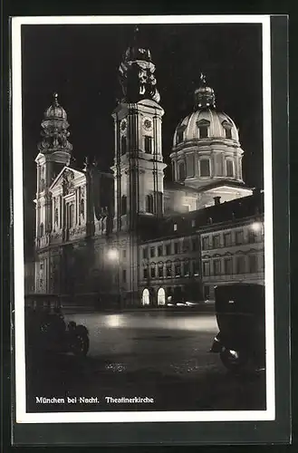 AK München, Theatinerkirche bei Nacht