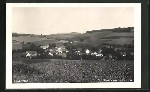 AK Krasovice, Ortsansicht aus der Vogelschau