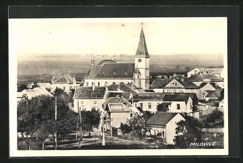 AK Milowitz / Milovice, Ortsansicht aus der Vogelschau