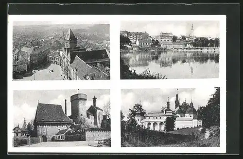 AK Tabor, Blick über die gesamte Stadt, am Ufer, Eingang zur Burg