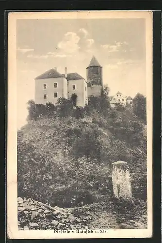 AK Pirstein v Ratajich n. Saz., Blick hinauf zum Schloss