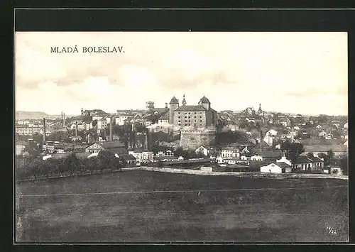 AK Jung Bunzlau / Mlada Boleslav, Celkovy Pohled, Zamek, Stadtblick von den Feldern aus