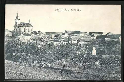 AK Vysoka u Melnika, Generalansicht, die Kirche