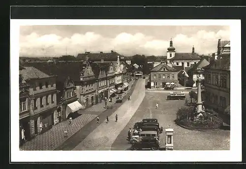 AK Mnichovo Hradiste, das Denkmal auf dem Hauptplatz