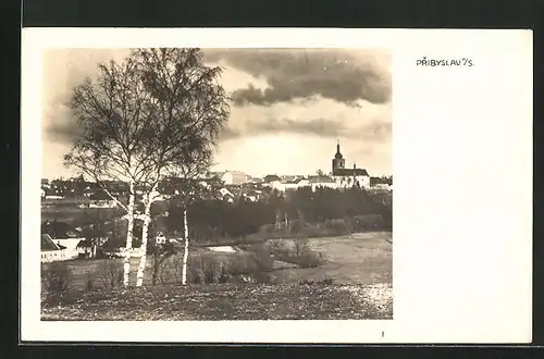 AK Pribyslau n. S., Ortspanorama mit Blick zur Kirche