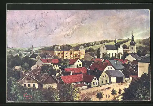 Künstler-AK Chotzen / Chocen, Celkovy Pohled
