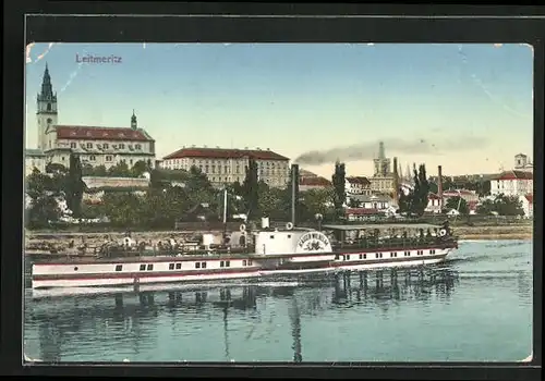 AK Leitmeritz / Litomerice, Dampfschiff Kaiser Wilhelm vor der Stadt