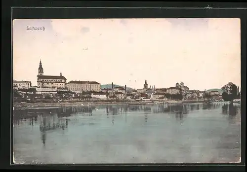 AK Leitmeritz / Litomerice, Partie auf dem Fluss mit Stadtblick