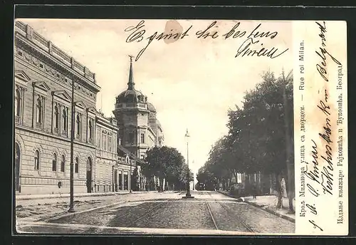 AK Belgrad, Rue roi Milan, Blick entlang der Häuser