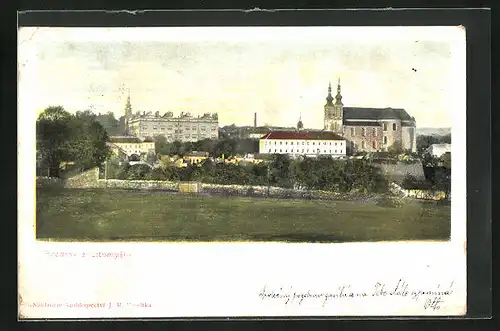 AK Leitomischl / Litomysl, Stadtansicht von den Wiesen aus, Blick auf Schloss und Kirche